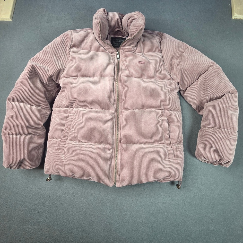 Levis Womens Corduroy Puffer Jacket Mauve Pink Quilted Zip Up Size S